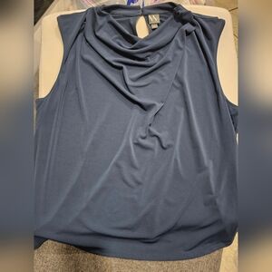 Worthington Sleeveless Draped Cowl Neck Top - Navy Blue
